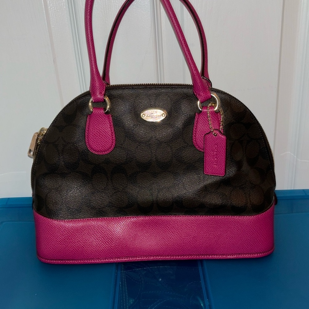 Dark pink and brown authentic coach hand bag